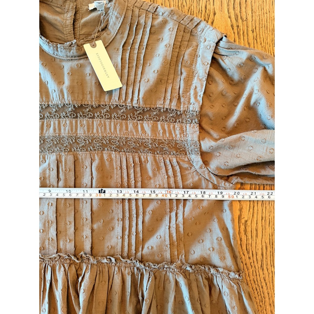 Anthropologie Pilcro Mock Neck Swing Mini Dress Olive Green Babydoll Lace Dress - Picture 11 of 12